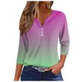 thumbnail image 1 of Women Comfort Top V Neck Button Up Three Quarter Sleeve Comfort Floral Print Shirt TShirt Women Thin Long Sleeve Shirt, 1 of 5