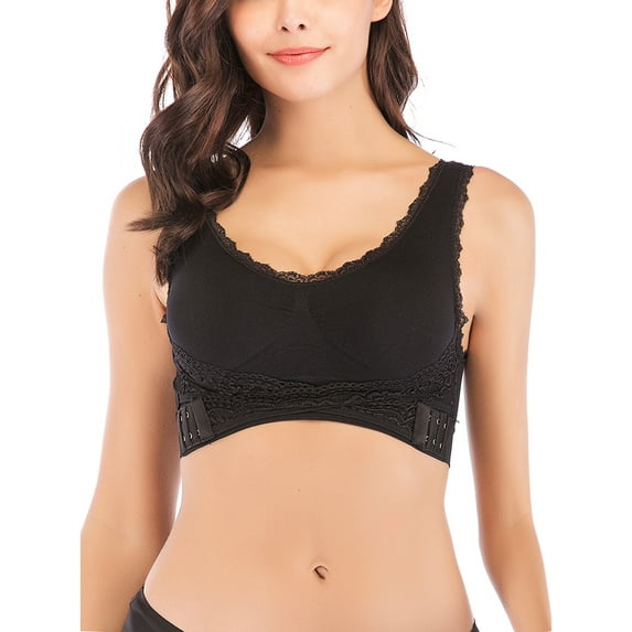 Women Comfort Wireless Lace Lift Bra Classic Front Cross Side Buckle Yoga Sports Lace Bra