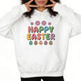 thumbnail image 1 of Women Comfortable Happy Easter Colorful Eggs Graphic Hoodies Printed Cotton Hooded Long Sleeved White S-2XL, 1 of 6
