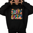 thumbnail image 1 of Women Comfortable Happy Easter Eggs Bunny Graphic Hoodies Printed Cotton Hooded Long Sleeved Black S-2XL, 1 of 7