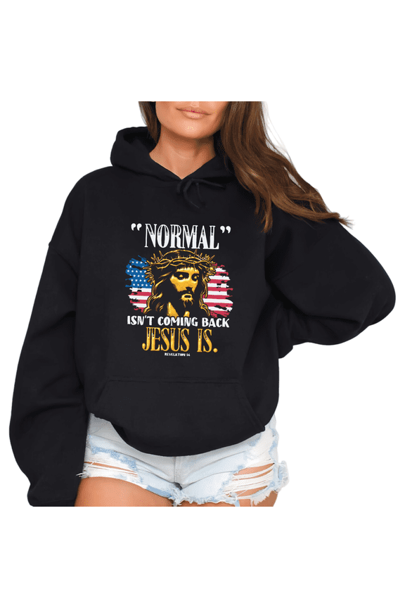 Women Jesus Is Coming Back Graphic Regular Fit Tee Christian Religious T Shirt Top Inspirational Gold Hooded long-sleeved Black S-2XL