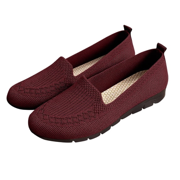 Women Comfortable Knit Slip On Shoes for Dance Long Distance Walk Travel Mesh Breathable Step In Flats Loafers