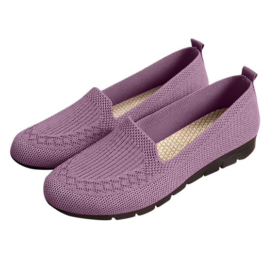Women Comfortable Knit Slip On Shoes for Dance Long Distance Walk Travel Mesh Breathable Step In Flats Loafers
