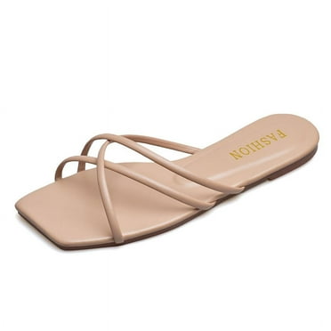 Women Comfortable Multi Strap Flat Sandals, Elegant Coffee Brown Slide Sandals Slippers for Women
