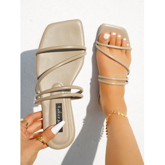 Women Comfortable Multi Strap Flat Sandals Elegant Coffee Brown Slide Sandals
