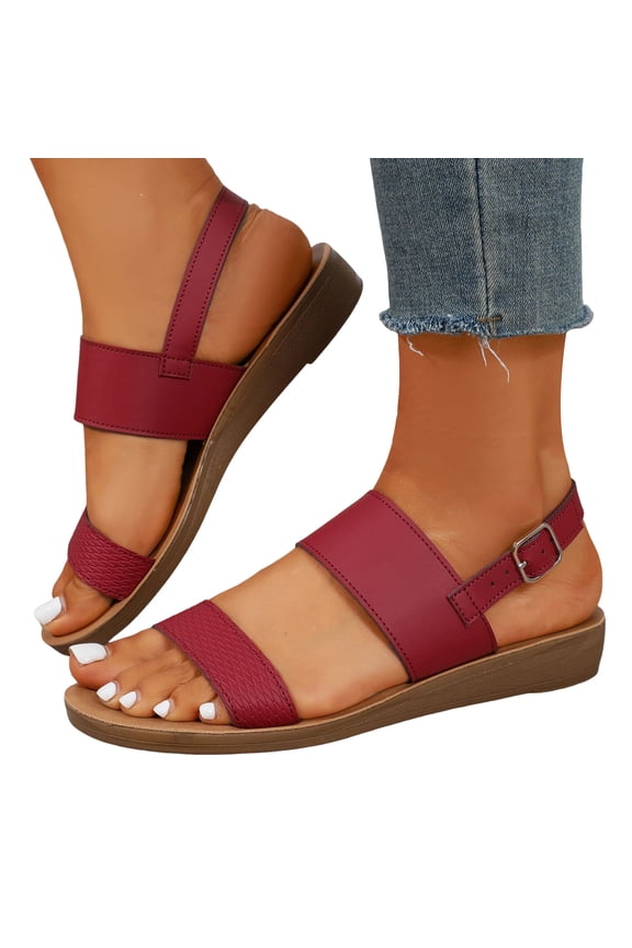 Women Comfortable Walking Sandals Non Slip Comfortable Hiking Slides Open Toe Strappy Casual Sandal Arch Support Flat Shoe Red 9