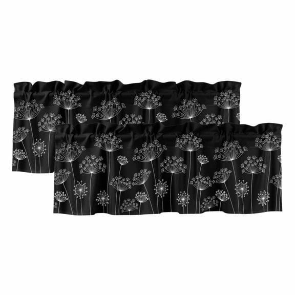 2 Pack Valances for Windows 60 x 18 Inch, Black Dandelion Decorative Kitchen Curtain Valance, Spring Modern Minimalist Country Flower Rod Pocket Short Curtains Window Treatment for Bathroom/Cafe