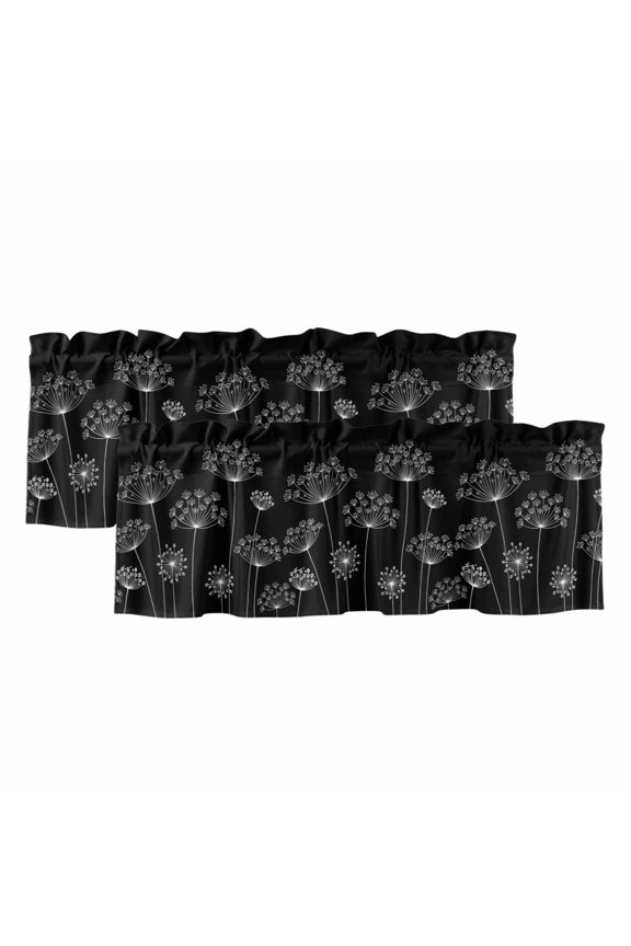 2 Pack Valances for Windows 60 x 18 Inch, Black Dandelion Decorative Kitchen Curtain Valance, Spring Modern Minimalist Country Flower Rod Pocket Short Curtains Window Treatment for Bathroom/Cafe