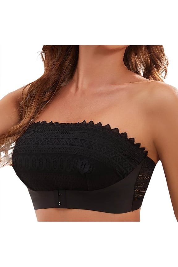 Women Comfy Bandeau Full Coverage Bralettes Supportive Brassiere Strapless Breathable Bra Front Closure Lingerie Minimizer Bra