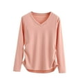 thumbnail image 1 of Women Comfy Cotton T-Shirts Thin Fleece Long Sleeve Tops Loose Comfy V Neck Pullover Cute Basic Tee, 1 of 6