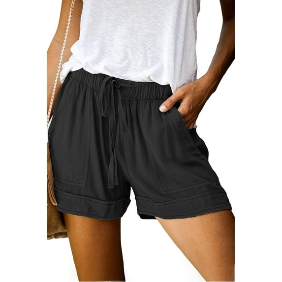 Women Comfy Drawstring Casual Elastic Waist Pure Color Shorts Summer Beach Lightweight Short Pants with Pockets