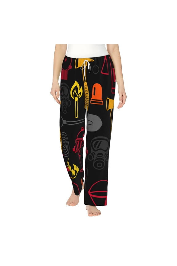 Women Comfy Pajama Pants Long Flannel Lounge Bottoms, Firefighting Items Fire Firefighter Fighter