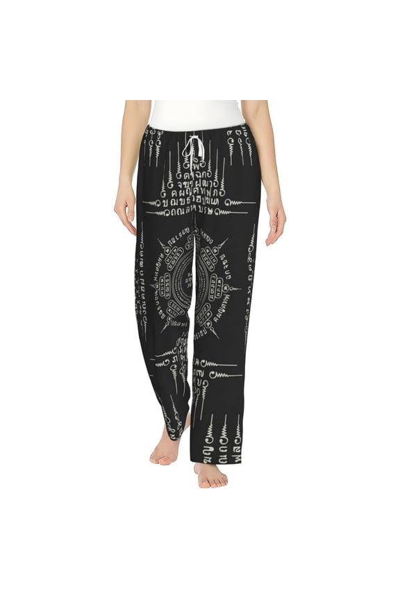 Women Comfy Pajama Pants Long Flannel Lounge Bottoms, Muay Thai Sacred Symbol