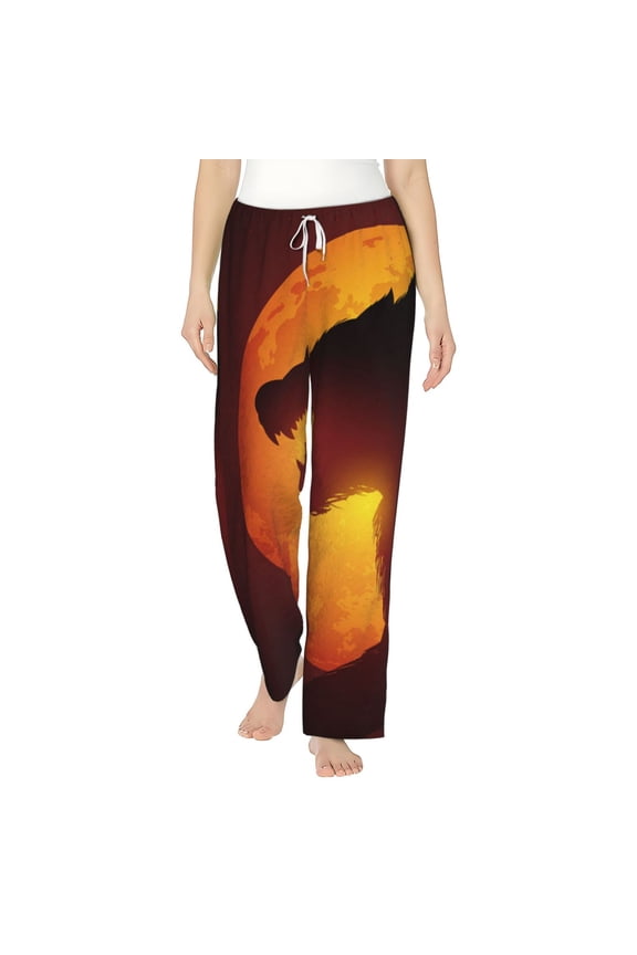 Women Comfy Pajama Pants Long Flannel Lounge Bottoms, Werewolf Night Full Moon