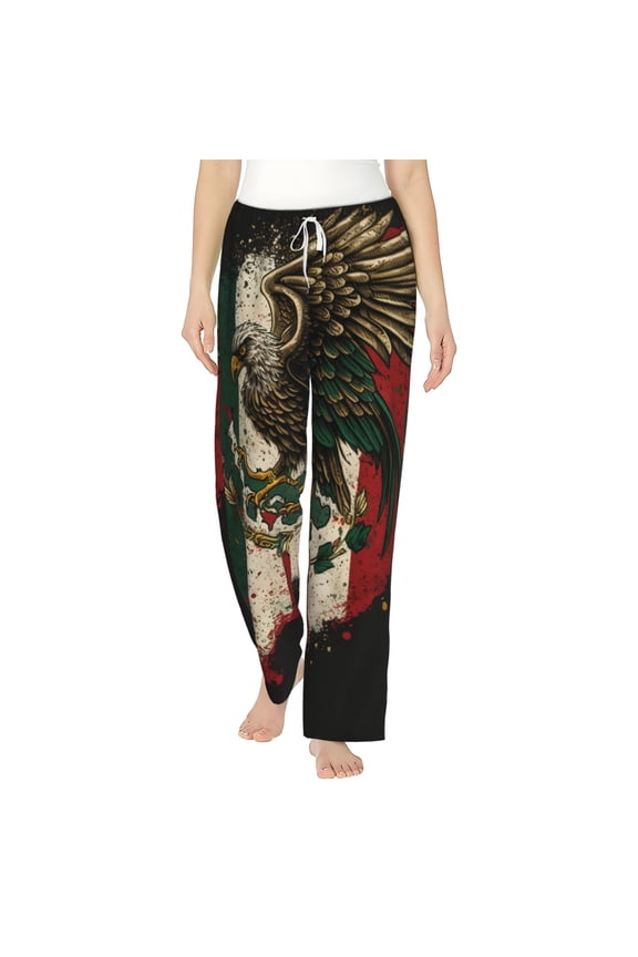 Women Comfy Pajama Pants Lounge Bottoms Long Wide Leg, Eagle Flag Of Mexico Mexican Flags