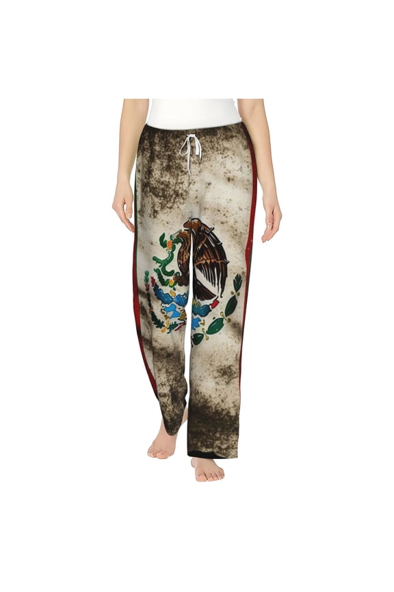 Women Comfy Pajama Pants Lounge Bottoms Long Wide Leg, Mexican American Flag Proud Mexico