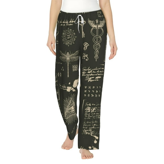 Women Comfy Pajama Pants Lounge Bottoms Long Wide Leg, Pentagram Occult Abstract Vintage