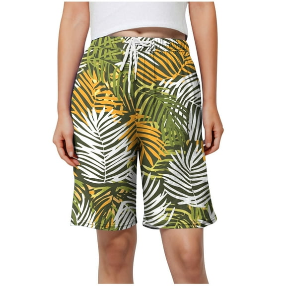 Women Comfy Short Pants Floral Graphic Pajama Bottoms Loose Fitted Pants Mid Waist Slacks Elastic Drawstrings Shorts Summer Lounge Wear with Pocket (Available In Plus Size)