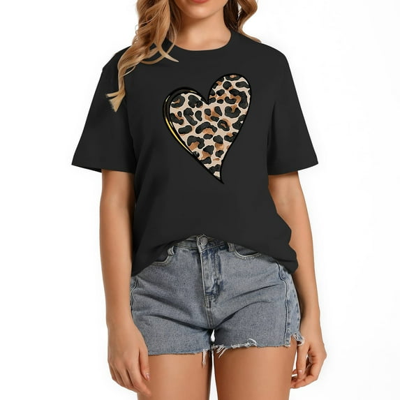 Women Comfy Short Sleeve T-Shirts Graphic Cute Tops Black