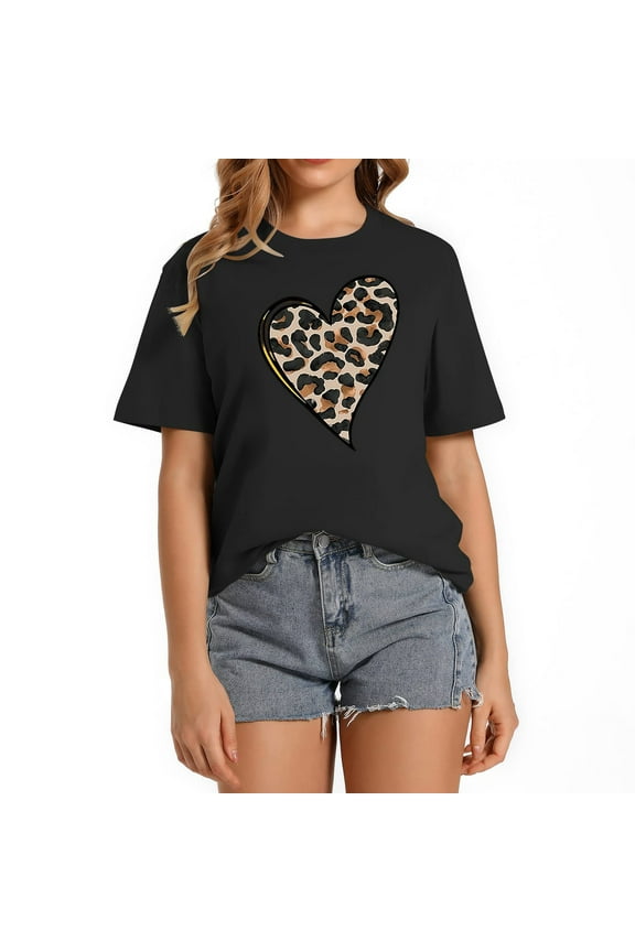 Women Comfy Short Sleeve T-Shirts Graphic Cute Tops Black