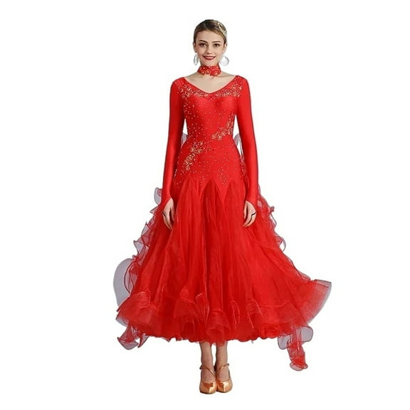 Women Competition Modern Dancing Clothes Long Sleeve Waltz Stage Costumes Ballroom Dance Dress
