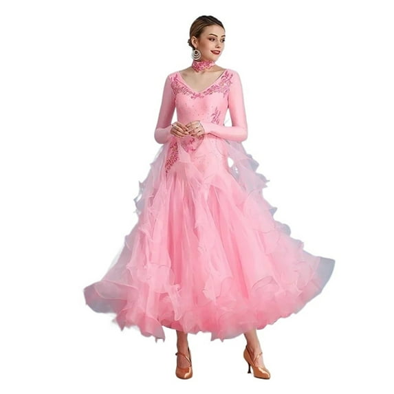 Women Competition Modern Dancing Clothes Long Sleeve Waltz Stage Costumes Ballroom Dance Dress
