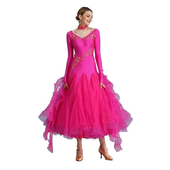 Women Competition Modern Dancing Clothes Long Sleeve Waltz Stage Costumes Ballroom Dance Dress