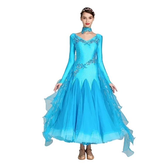 Women Competition Modern Dancing Clothes Long Sleeve Waltz Stage Costumes Ballroom Dance Dress