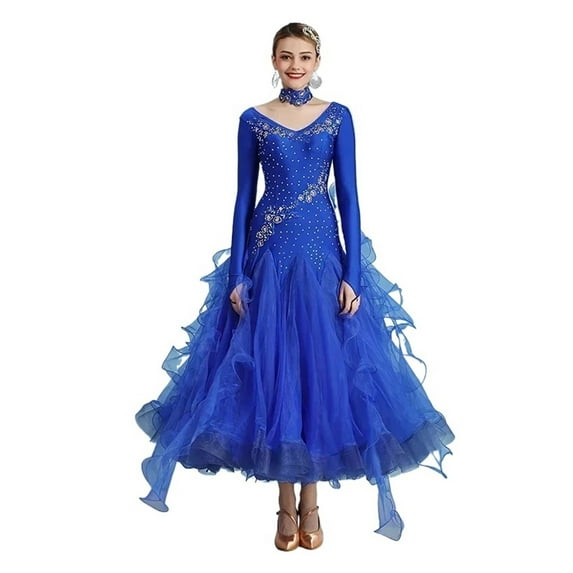 Women Competition Modern Dancing Clothes Long Sleeve Waltz Stage Costumes Ballroom Dance Dress