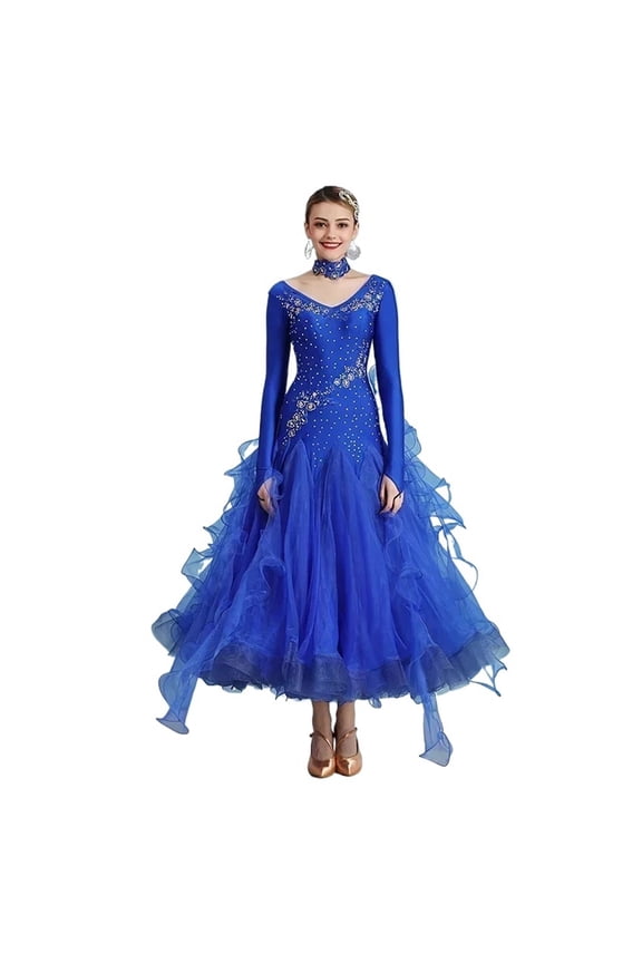 Women Competition Modern Dancing Clothes Long Sleeve Waltz Stage Costumes Ballroom Dance Dress