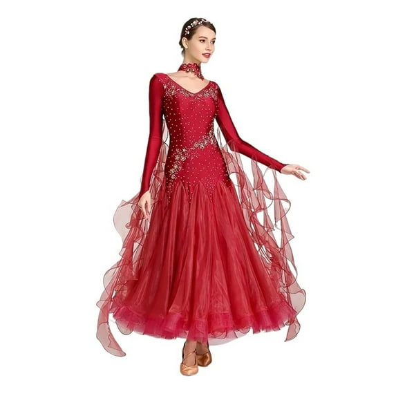Women Competition Modern Dancing Clothes Long Sleeve Waltz Stage Costumes Ballroom Dance Dress
