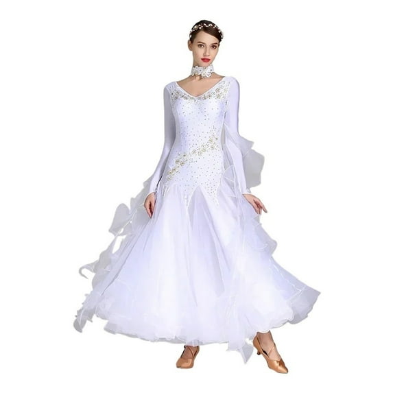 Women Competition Modern Dancing Clothes Long Sleeve Waltz Stage Costumes Ballroom Dance Dress