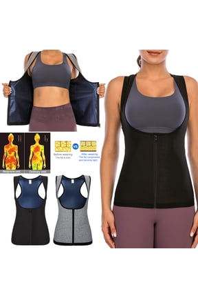 Women Compression Shirt Slimming Body Shaper Vest Waist Trainer Workout Tank Tops Back Support Undershirts with Zipper Breathable Control