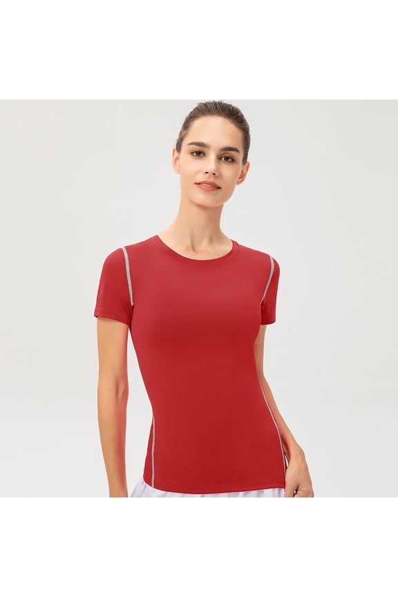 Women Compression Sports Fitness Yoga Short Sleeve Tight T Shirts