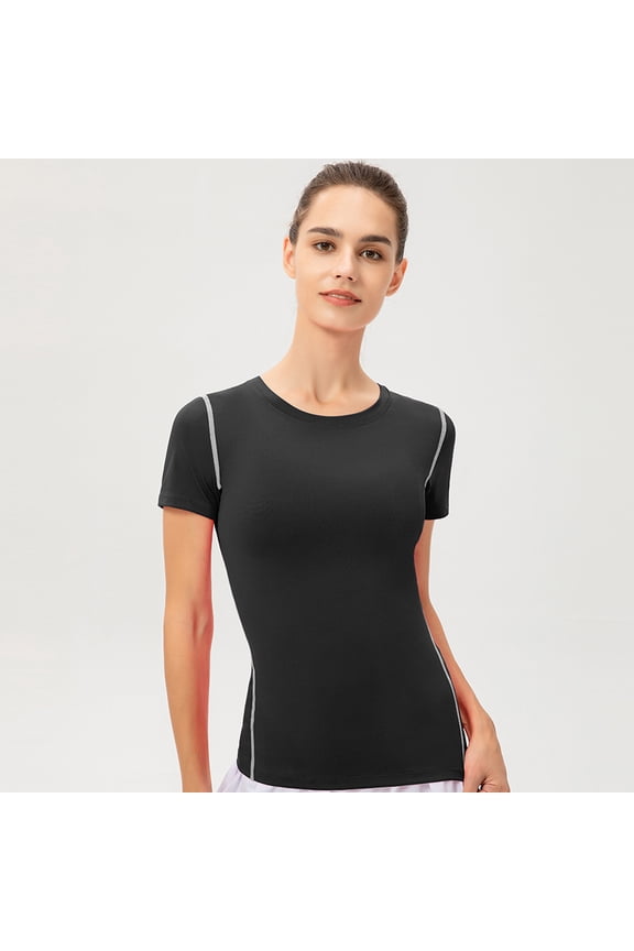 Women Compression Sports Fitness Yoga Short Sleeve Tight T Shirts