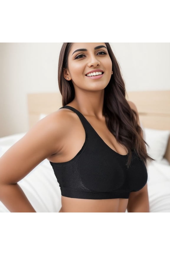 Women Compression Wirefree High Support Bra Everyday Wear Exercise Back Support Plus Size, S, Black