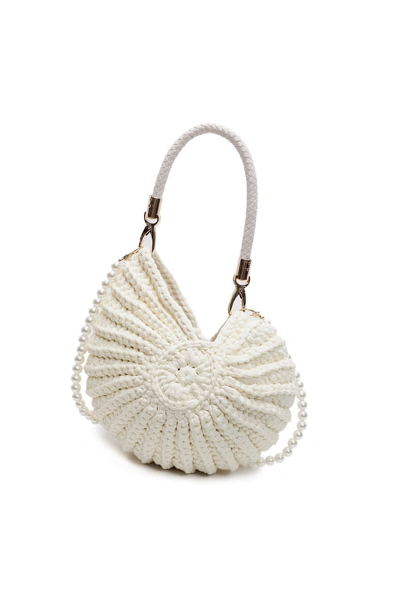 Women Conch Handbag Handwoven Shoulder Bag with Pearls Strap Top Handle Bag Stylish Crossbody Bag Seashells Bag