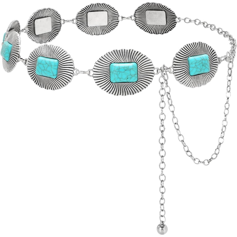 Women Concho Chain Belt Western Cowgirl Turquoise Metal  display picture 1