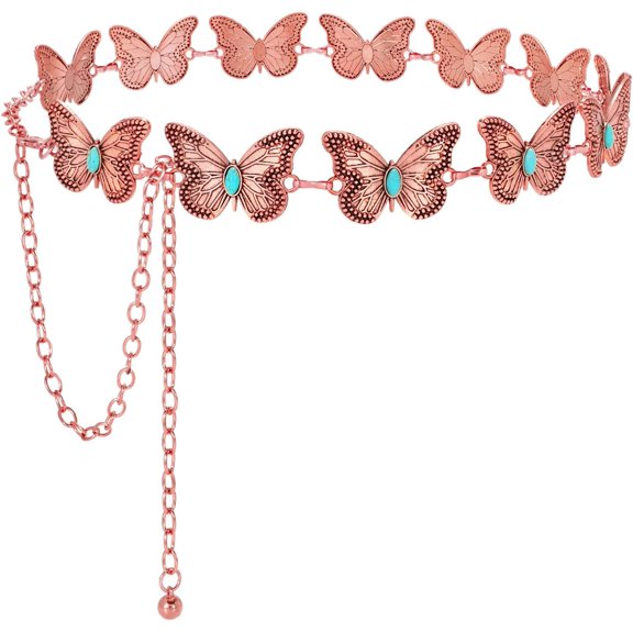 Women Concho Chain Belt Western Cowgirl Turquoise Metal Chain Belt for Dress