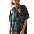thumbnail image 1 of Women Contrast Striped Babydoll Y2k Summer Patchwork T- Shirt Dress Vintage V Neck Short Sleeve Dress Dark Green M, 1 of 5