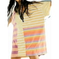 thumbnail image 1 of Women Contrast Striped Babydoll Y2k Summer Patchwork T- Shirt Dress Vintage V Neck Short Sleeve Dress Orange  L, 1 of 6