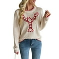 thumbnail image 1 of Women Contrast Sweater Lobster Knit Sweaters Long Sleeve Crew Neck Loose Pullover Top Fall Clothes  M, 1 of 8