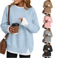 thumbnail image 1 of Women Contrast 2 in 1 Look Crewneck Sweatshirt Side Slit Casual Pullover Top, 1 of 5