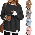 thumbnail image 1 of Women Contrast 2 in 1 Look Crewneck Sweatshirt Side Slit Casual Pullover Top, 1 of 5
