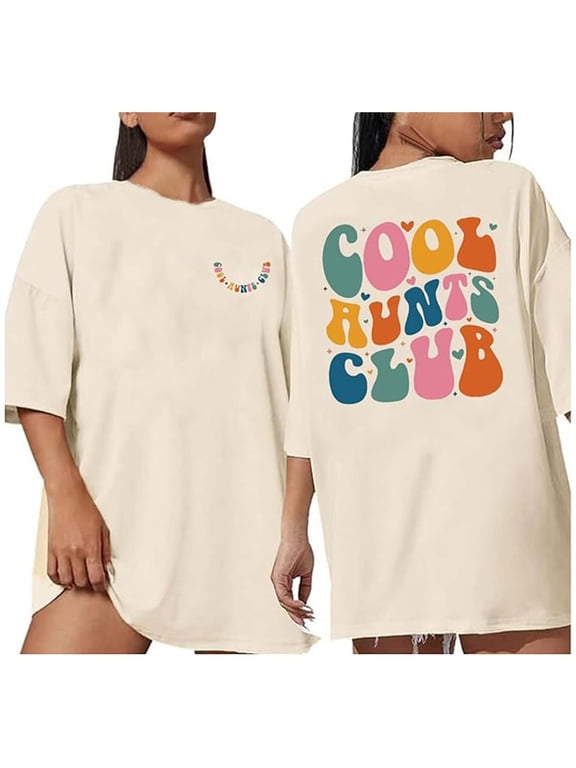 Women Cool Aunts Club T-Shirt Auntie Letter Print Short Sleeve Crew Neck Tees Cute Aunt Gifts Funny Fashion Tops