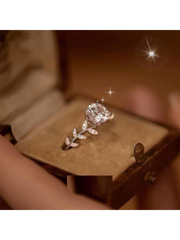 Women Copper Laurel Leaf Ring With Moissanite Zircon Inlaid Elegant Statement Jewelry Unique Exotic Design Now