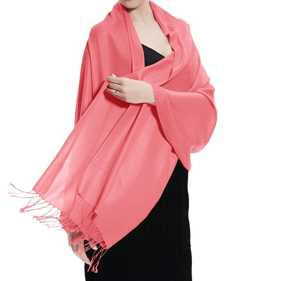 TZ Promise Women Coral Pashmina Shawl and Wrap Soft Solid Color Scarf with Fringes