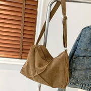 Women Corduroy Crossbody Bag Casual Large Hobo Bag Adjustable Strap Shopping Bag, Brown