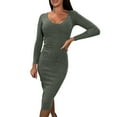 thumbnail image 1 of Women Corduroy Dress Long Sleeve Crew-Neck Slim Fit Bodycon Mid Long Dress Fall Winter Casual Comfy Dresses, 1 of 7