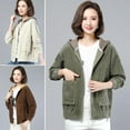 thumbnail image 1 of Women Corduroy Jacket - Fall Spring Patch Pockets Hooded Loose Colorblock Elastic Cuffs And Hem Streetwear Office And Leisure Coat, 1 of 8